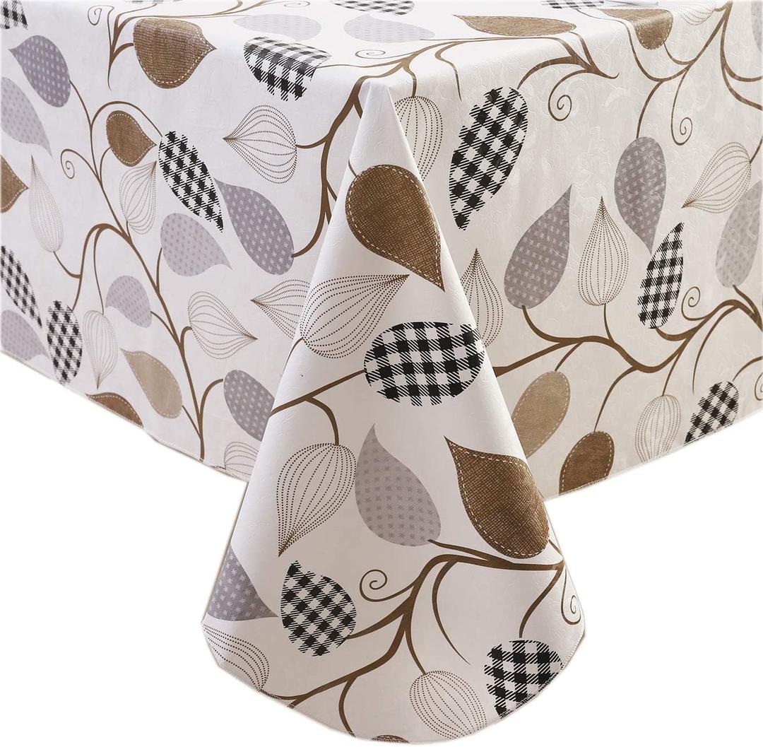 Heavy Duty Vinyl Tablecloth with Flannel Backing Waterproof Oil-Proof Plastic Table Cloth Stain-Resistant Wipeable Rectangle or Square Table Cover for Indoor and Outdoor (Leaves, 54X54 Inch)