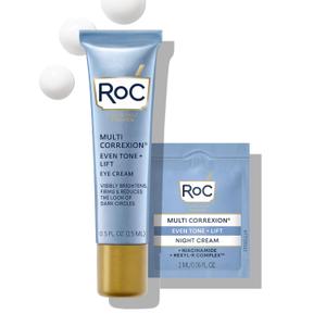 RoC Multi Correxion 5 in 1 Anti-Aging Eye Cream for Puffiness, Under Eye Bags & Dark Circles, Skin Care Treatment with Shea Butter, (.5 oz) with Night Cream Packette