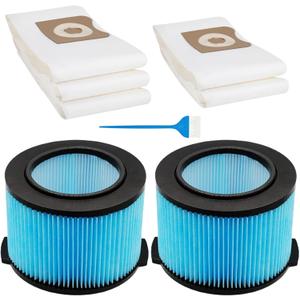 2 Pack VF3500 3-Layer Fine Dust Cartridge Filter + 5 Pack VF3501 2-Layer High Efficiency Vacuum Filter Bags, compatible with Ridgid 3 to 4.5 Gallon Wet/Dry Vacs