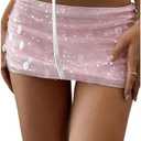 Floerns Women's Sequin Low Waist Mini Skorts Music Festival Night Out Skirt Shorts L, Pink