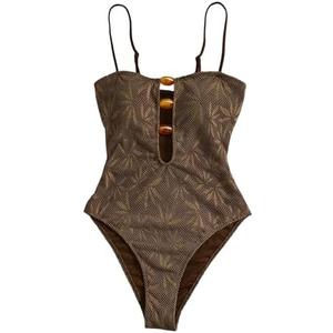 SOLY HUX Women's One Piece Swimsuit Cutout Bathing Suits High Cut Swimwear Vacation Cruise Wear M