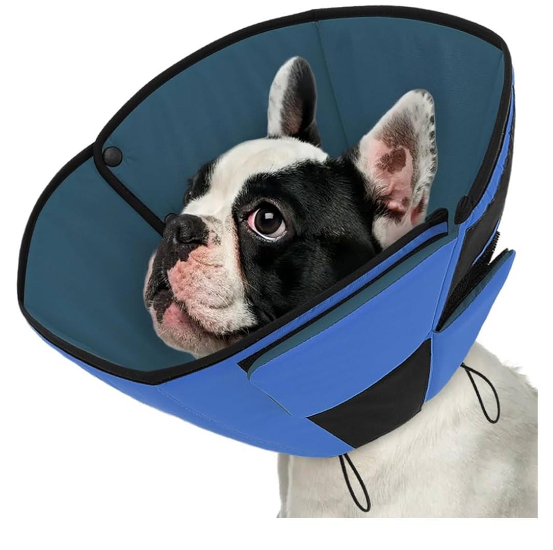 Queenmore Dog Cones for Medium Dogs, Soft Dog Cone Collar After Surgery, Pet Cone for Dogs Wound Care, Spay, Neuter, Breathable Pet Surgery Collars & Cones, Blue M