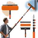 25FT Reach Window Squeegee Kit with Extension Pole, 2-in-1 Professional Washer for High Windows, 5-20FT Adjustable Reach, Rotatable Head for Indoor & Outdoor Use, Streak-Free Cleaning Tool for Home