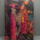 Cheetah Lying On Pink Sofa Canvas Wall Art Eclectic Leopard Wall Decor Pictures Maximalist Animal Portrait Poster Prints for Living Room Home Bedroom Home Decoration 24x36in Ready to Hang