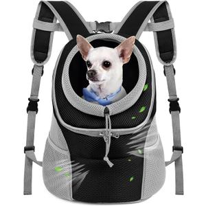 WOYYHO Pet Dog Carrier Backpack Small Dog Front Backpack Ventilated Dog Carrier Back Pack with Storage Pockets, Adjustable Straps & Safety Belt for Travel Hiking Outdoor (Size L: 10-14 lbs, Gray) (Grey)