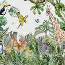 MFWFM Safari Wallpaper for Children with Animals Jungle Wall Mural Watercolor Animals Nursery Wallpaper Kids Room Decor(Not Peel n' Stick)