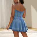 SHINFY Womens Summer Denim Dress Sexy Off Shoulder Strapless Bustier Corset Tube Pleated Mini Jean Dresses (Blue, L)