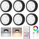EZVALO Puck Lights with Remote,1200mAh Rechargeable Tap Light,RGB LED Display Lighting, Wireless Closet Light,Under Cabinet Lighs,Sitck On Lights for Kitchen,Closet,Pantry,Shelves(6 Packs) (Black)