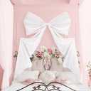 Big Bow Decor 39 x 72 Inch Giant Bow Wall Decor for Room Backdrop Large Ribbon Tie for Coquette Party Birthday Baby Shower Wedding Halloween Christmas Party Supplies(White,Polyester)