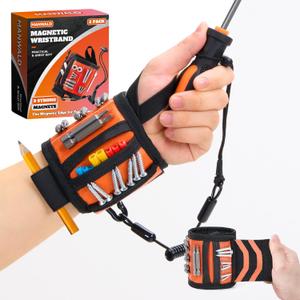 Magnetic Wristband for Tools With Coiled Lanyard, Lightweight Nylon Support Wrist With Strong Magnets, Christmas Stocking Stuffers for Men Adults, Gifts for Men, Him, Boyfriend, Orange (1 pc Sling Magnetic Wristband)