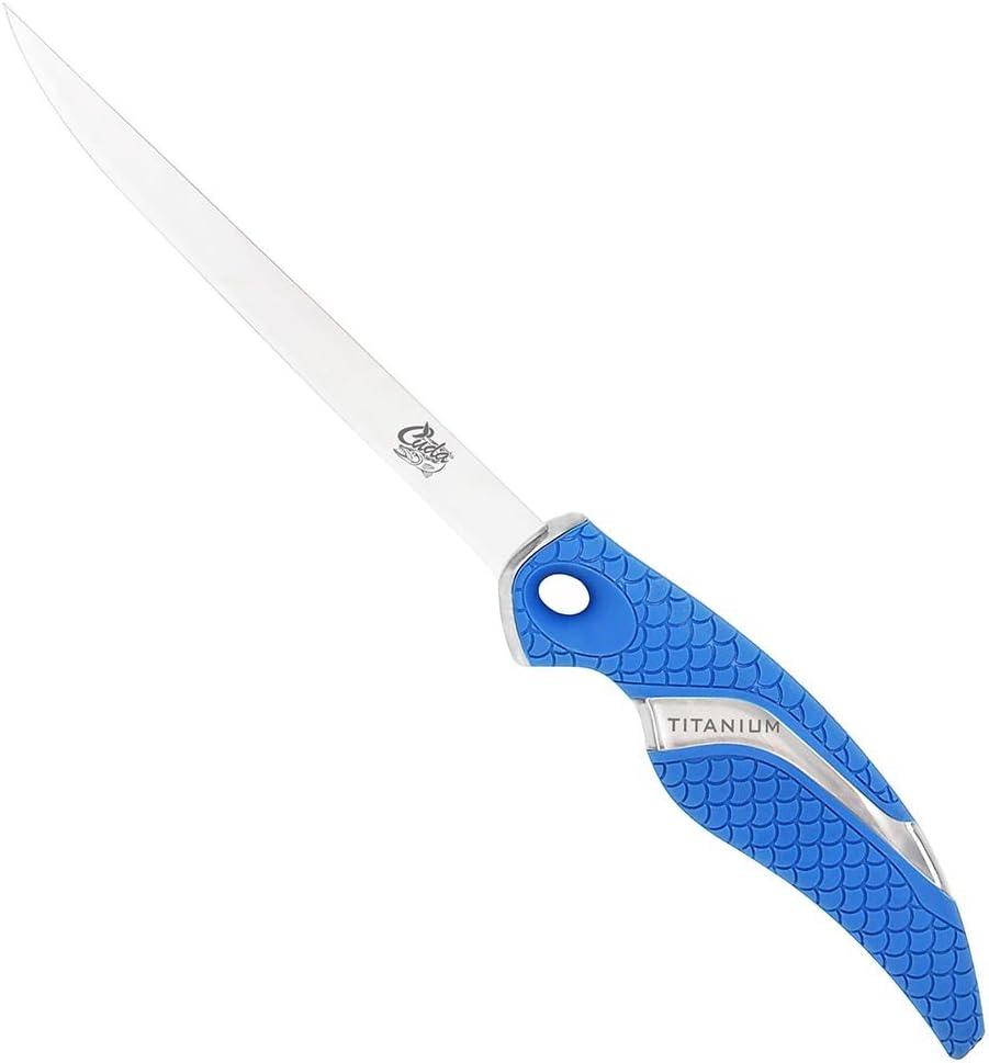 CUDA 6" Fillet Flex Titanium Bonded Corrosion Resistant Stainless Steel Blade Fish Knife with Precision Ground Flex Edge & Non-Slip Scale Pattern Grip | for Freshwater & Saltwater Use