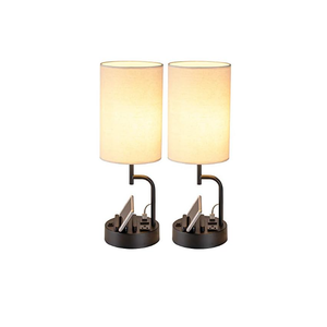 Dreamholder Table Lamp with 3 USB Charging Ports, Modern Desk Lamp with AC Outlet and Phone Stands, Perfect Bedside Lamp for Bedroom, Living Room, Office (Pack of 2), Cream
