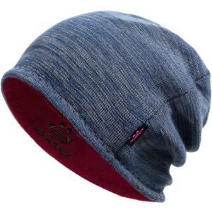 Lvaiz Winter Fleece Lined Knitted Beanie Hats for Men Reversible Windproof Watch Hat Warm Skull Cap for Women (One Size, Blue Grey+wind Red)
