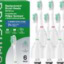 Brushmo e-Series Total Clean Replacement Toothbrush Heads, Compatible with Philips Sonicare Screw-on Electric Toothbrush Handles, 6 Standard Heads, Medium Firm Dupont Bristles, BM726-bw, White (6 Count (Pack of 1))