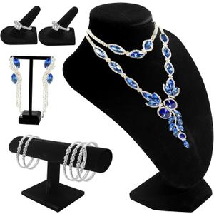 6 Pcs Velvet Jewelry Display Set- Velvet Necklace Bust Holder Mannequin Bust & T-Bar 2 T Shape Earring Stand 2 Ring Finger Jewelry Holder Bracelet Organizer for Jewelry Showcase