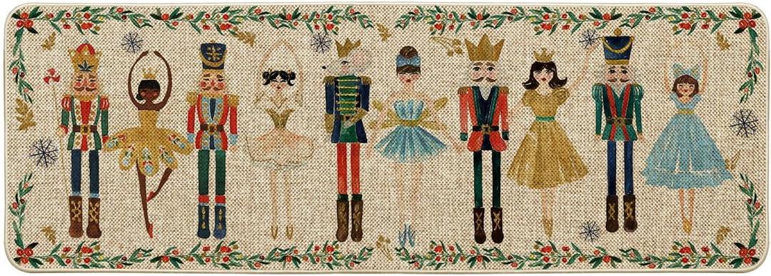 Artoid Mode Watercolor Nutcrackers Merry Christmas Doormat, Winter Home Decor Low-Profile Door Mat Floor Mat 17x47 Inch (Beige)