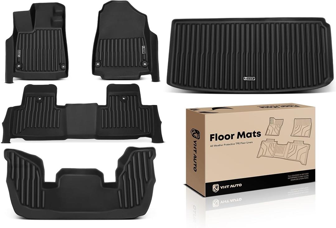 YHTAUTO Floor Mats & Cargo Mat Compatible with 2022-2026 Acura MDX, TPE All Weather Car Mats Waterproof Anti-Slip Odorless Floor Liner, Interior Accessories, 1st & 2nd & 3rd Row & Trunk Mat, Set of 5