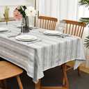 Limalred Farmhouse Striped Embroidery Rectangle Tablecloth, Openwork Heavy Weight Linen Wrinkle Resistant Table Cloth Coffee Table Cover for Home Party Banquet Decor 36x55 Inch Grey