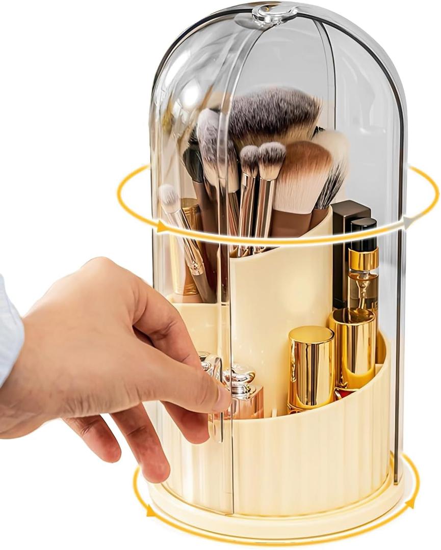 Covered Rotating Makeup Brush holder Organizer with Lid Makeup Brushes Organizer for Vanity Desktop Bathroom Countertop (01)