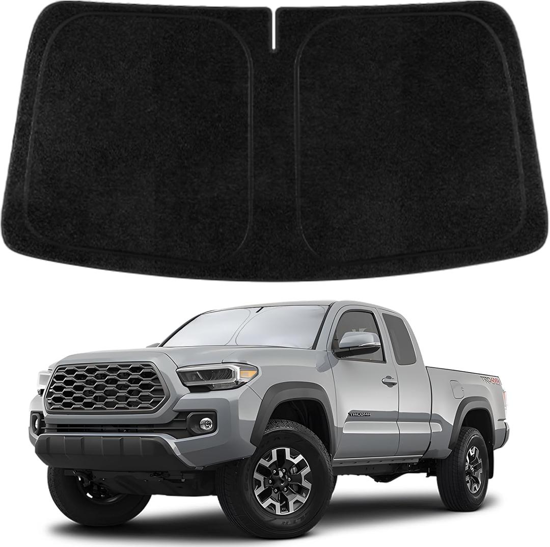 2 x Upgraded 480T Windshield Sun Shade Custom Fit Toyota Tacoma 2016-2023 2024 2025, 5-Layer Car Front Sunshade, Cotton Spunlace Nonwoven Fabric, [OEM Design, 100% Sun Blockage] Heat UV Protection