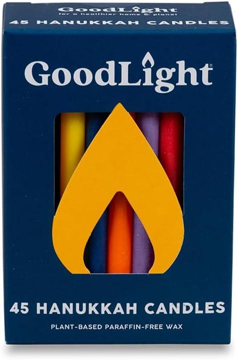GoodLight Paraffin-Free Multi-Colored Jewish Chanukah Taper Candles, Vegan Palm Wax Hanukkah Blue and White Candlesticks, 45-Minute Burn Time, 45 Unscented Menorah Candles GoodLight Paraffin-Free Multi-Colored Jewish Chanukah Taper Candles, Vegan Palm Wax Hanukkah Blue and White Candlesticks, 45-Minute Burn Time, 45 Unscented Menorah Candles