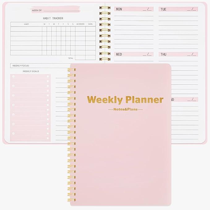 MSTONAL Undated Weekly Planner, 52 Sheets Weekly Goals Notebook, 6.4x8.4 To Do List Planner, Habit Tracker Journal with Spiral Binding for School Or Office Supplies