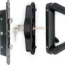ALLYWASAI Sliding Patio Door Handle Set with Mortise Lock, Suitable for Sliding Glass Patio Door Thickness from 1.5in to 2in, 4-15/16" Screw Holes, Need to Drill, Reversible Design, Keyed, Black
