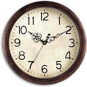 Wall Clock 14 Inch Vintage Wall Clocks Battery Operated Quartz Silent Non-Ticking Large Retro Rustic Style Decorative for Living Room, Home Office, Bedroom, Dining Room (Bronze)