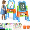 YOHOOLYO Kids Easel Standing Art Easel for Kids, Double Sided Children Pink Purple Easel Magnetic Chalkboard Whiteboard Dry Eraser Board Great Gift for Girls (Blue)