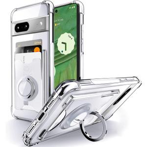 Shields Up for Pixel 7 Case, Minimalist Wallet Case with Card Holder (3 Cards) and Ring Kickstand/Stand, [Drop Protection] Slim Protective Cover for Google Pixel 7 - Clear
