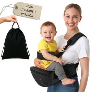 Baby Carrier with Hip Seat (Upgraded Version)  Adjustable Waistband, Safety Harness & Storage Pockets  Detachable Shoulder Strap  Foldable Design for Newborns & Toddlers