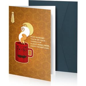 3 x Linelglobal Father's Day Card for Husband with Envelope, Happy Father's Day Card from Wife, Concentric Circles Design with Tie & Coffee Pattern, Thoughtful Gift for Husband from Wife, Brown, 1 Count