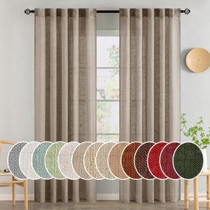 MIULEE Taupe Grey Linen Curtains 84 Inch Length 2 Panels for Bedroom Living Room, Soft Linen Textured Window Drapes Semi Sheer Light Filtering Back Tab Rod Pocket Farmhouse Modern Burlap Look Decor