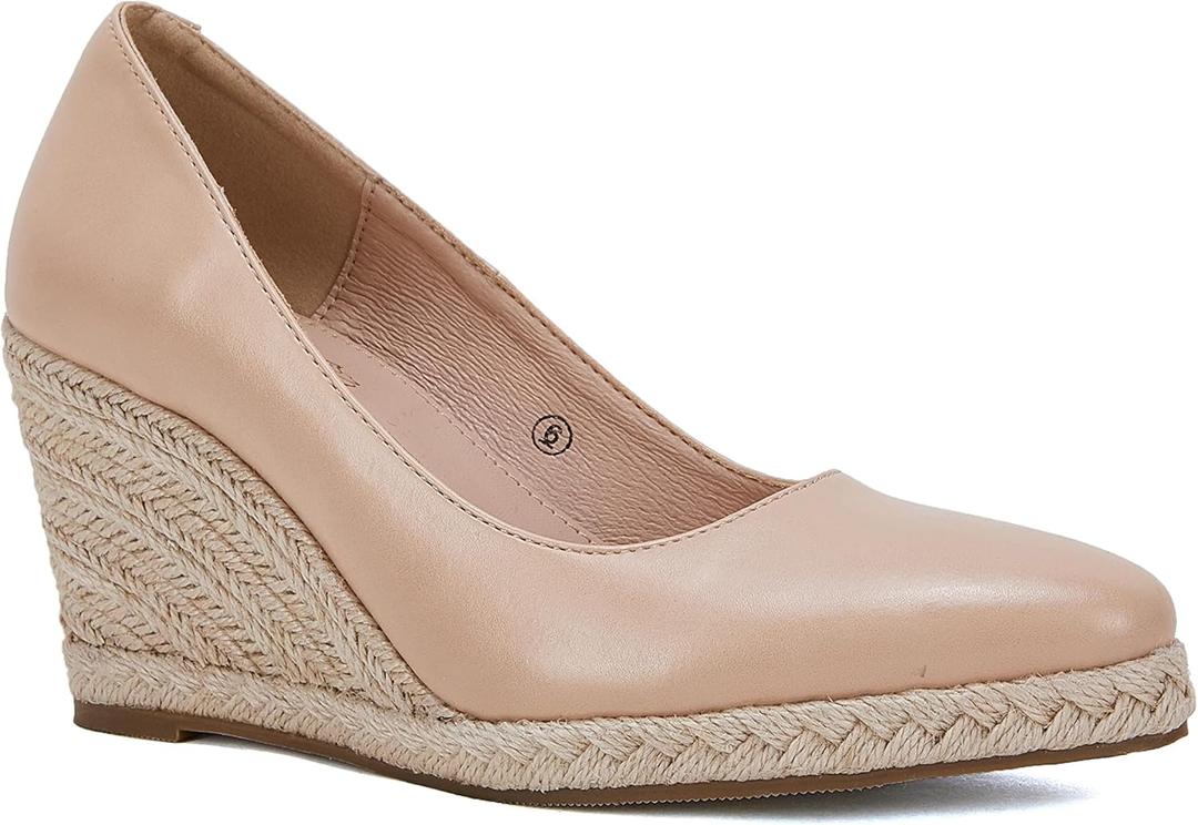 Ruanyu Women's Platform Espadrilles Wedge Sandals Slip On Solid Color Closed Pointed Toe Comfortable Wedge Pumps Shoes (7, Apricot)