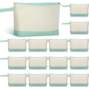 Silkfly 15 Pcs Cotton Canvas Makeup Bags Canvas Cosmetic Zipper Bags 10.2 x 5.5 x 2'' Blank DIY Pouch Bulk with Bottom Pencil Case Travel Toiletry Pouch for Women Gift (Beige and Green)