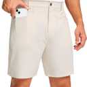 Pudolla Men's Casual Golf Shorts 7" Lightweight Stretch Flat Front Work Dress Shorts for Men with Pockets (X-Large, Beige)