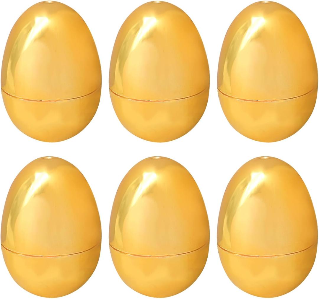 Inheming 6 PCS Gold Eggs, Empty Plastic Easter Eggs, Fillable Eggs for Candy, Chocolate, Money and Stuff, Easter Egg Hunts