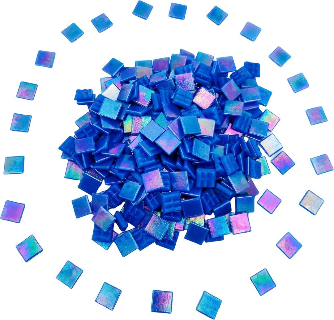 320PCS Square Iridescent Stained Glass Mosaic Tiles, 1.1LB Mosaic Tiles for DIY Crafts, 0.6" Bright Mosaic Glass Pieces for Art Craft and Home Decorations (Iridescent Purple F532, 0.6")