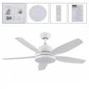 52" White Indoor Ceiling Fan with Integrated LED Light & Remote – 5 Blade Modern Flush Mount / Downrod Ceiling Fan for Home & Covered Patio