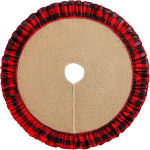Tatuo 19.7 Inch Christmas Tree Skirt Decorations Linen Burlap Tree Skirt Round Xmas Cover for Christmas Party Mat Fall Indoor Clearance Outdoor Holiday Family Winter Home Decorations(Red-Black Plaid)