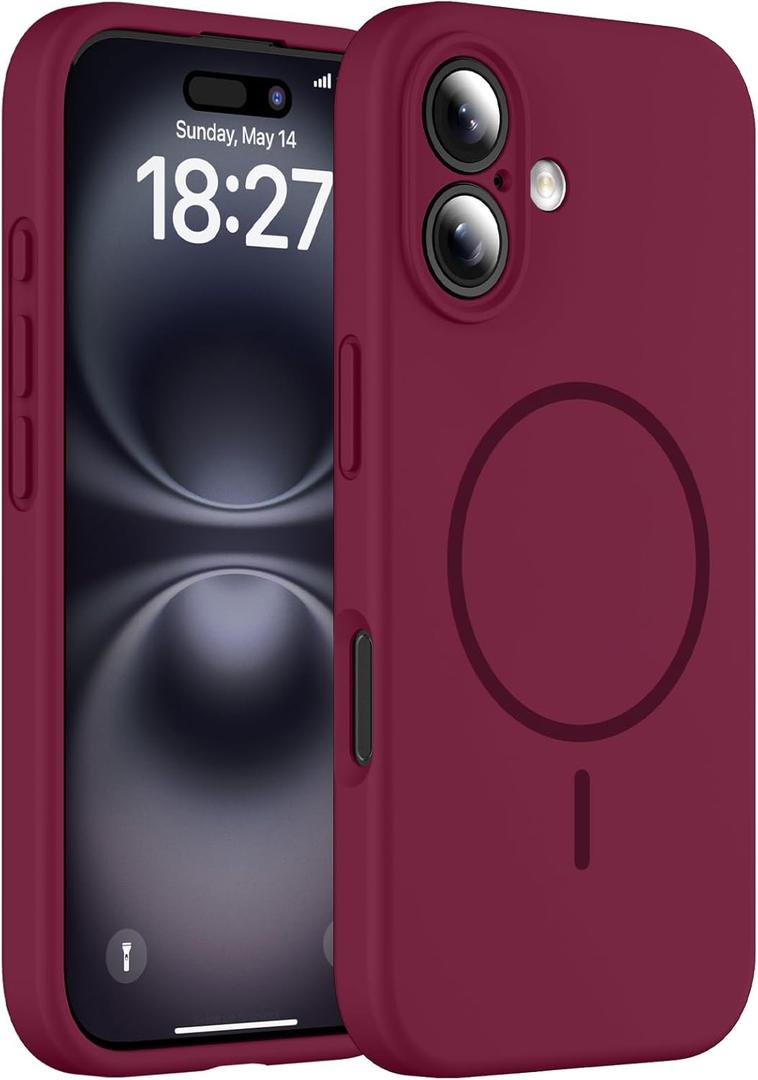 Magnetic for iPhone 16 Plus Case, Compatible with MagSafe, Full Camera Protection, Military-Grade Protection Silicone 3.0mm Thicken Phone Cover for 16 Plus 6.7", Wine Red