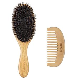 100% Boar Bristle Hair Brush Set (Medium). Soft Natural Bristles for Thin and Fine Hair. Restore Shine And Texture. Wooden Comb and Travel Bag Included. (Black)