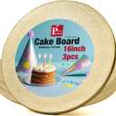 3Pcs 16 Inch Gold Round Cake Boards, 1/2inch Thick Sturdy Cake Drums with Smooth Straight Edges, Waterproof & Oil-Proof (Gold, 16")