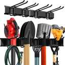 Garage Wall Organizer | 32" Heavy-Duty Tool Storage Rack | Adjustable Double-Layer Hooks | 200 lbs Capacity | Carbon Steel Wall Mount Holder for Shovels, Rakes, Ladders & Power Tools (Black)