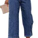 Sidefeel Women's Capri Pants Trendy Wide Leg Jeans High Waisted Stretchy Loose Cropped Denim Pants (10, Dark Blue)
