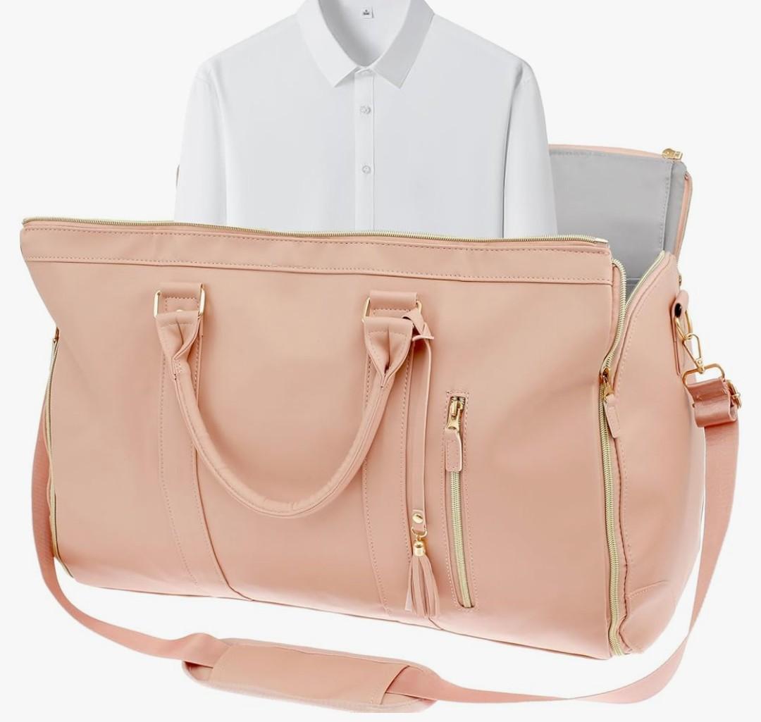 Convertible Duffel Garment Bag, Garment Duffle Bags for Travel, Weekender Bag with Shoe Pouch, Large Carry on Garment Bag for Women, 2 in 1 Hanging Suitcase Suit (Pink)