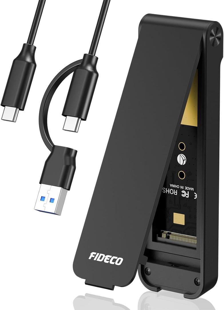 FIDECO M.2 NVMe SSD Enclosure, USB 3.2 Gen 2 to M.2 NVMe Enclosure, PCIe NVMe Adapter for M & M+B Key, Sandwich Style Design, Tool-Free Installation, Support UASP and Trim, Black