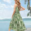 YESNO Summer Bohemian Floral Dresses for Women Spaghetti Straps Maxi Dress Casual Flowy Dresses with Pockets ES0 (Green, S)