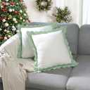 Folkulture Throw Pillow Covers 18x18 Set of 2 Boho Throw Pillows for Couch Pillows for Living Room, Decorative Pillow Covers, Outdoor Pillow Covers, Scalloped Pillow Covers, Sage Green Throw Pillows (Emerald Oasis)