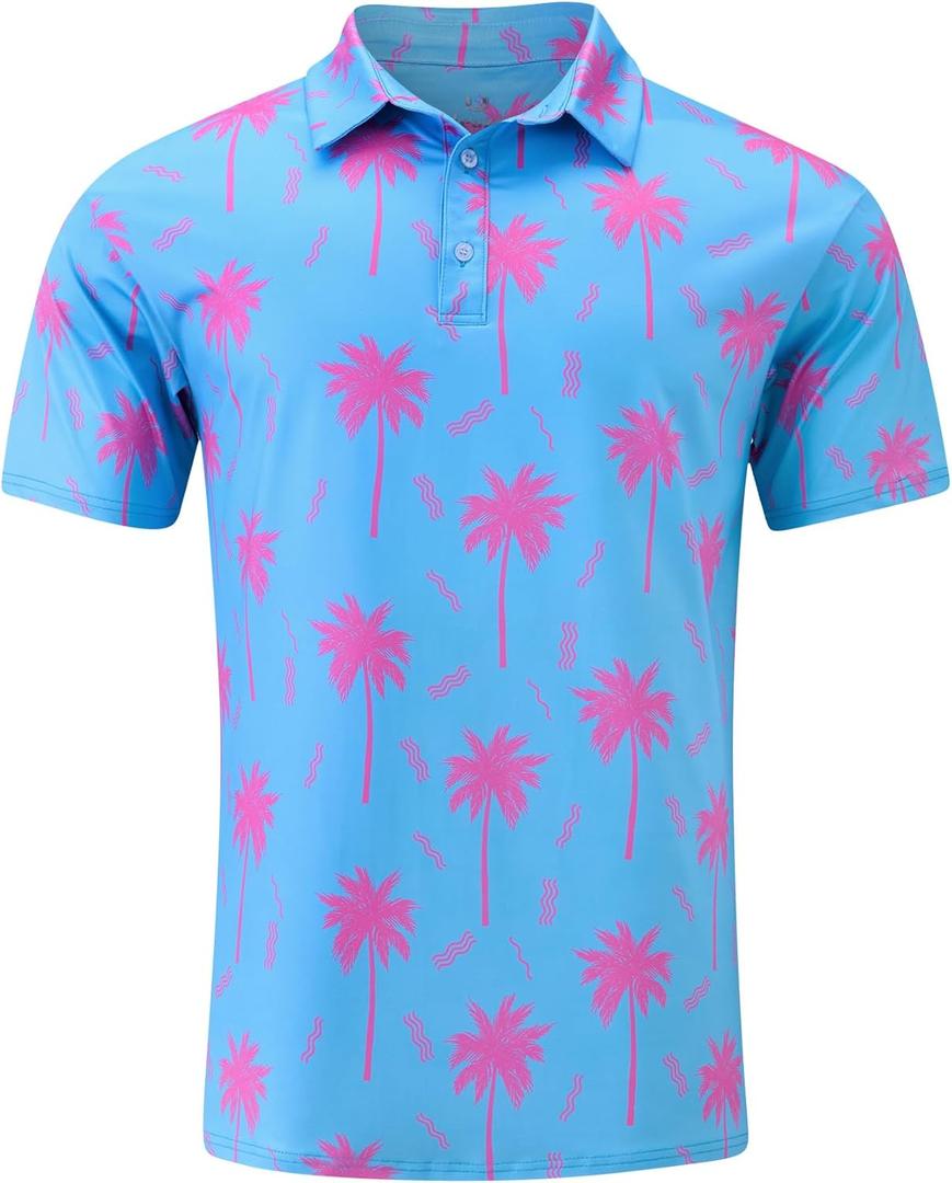 uideazone Mens Polo Shirts Short Sleeve Dry Fit 3D Print Moisture Wicking Funny Golf Shirt (Medium, Plam Blue)